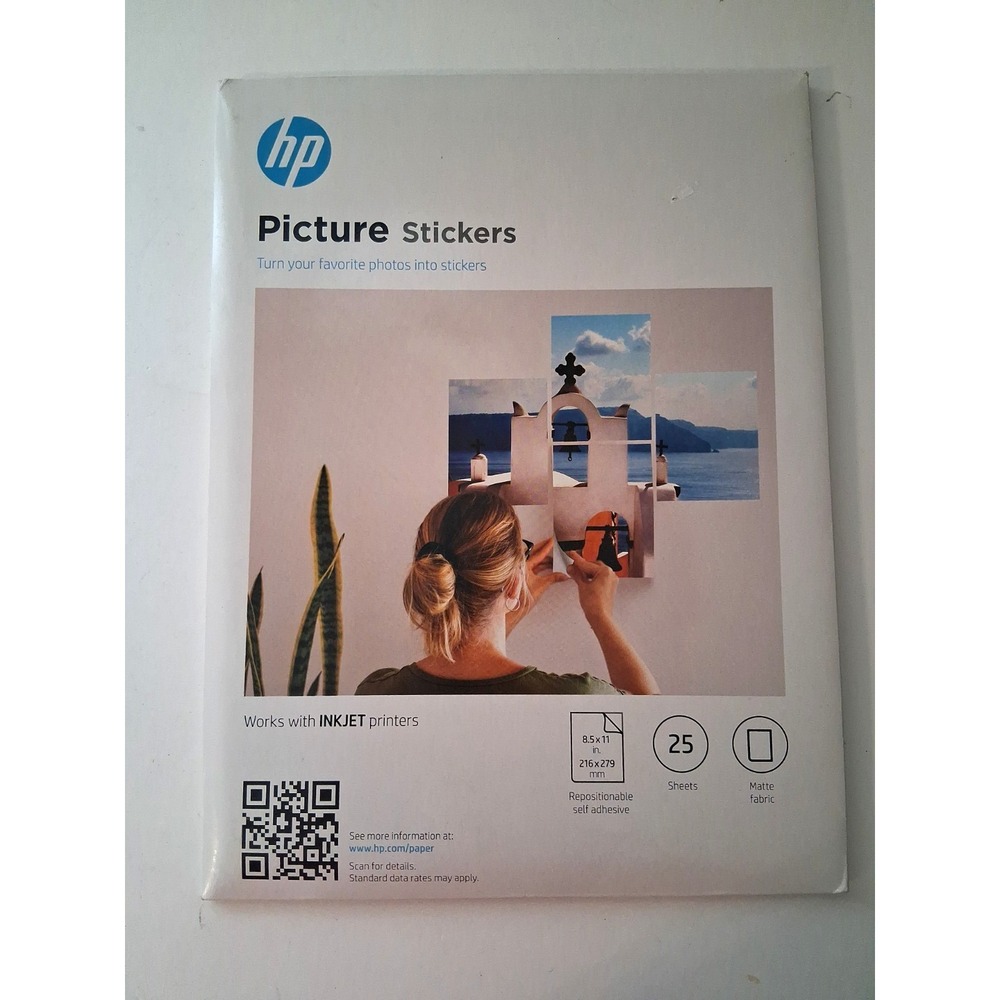 HP Picture Stickers 8.5" x 11" Matte 25 Sheets/Pack (8L1U9A)